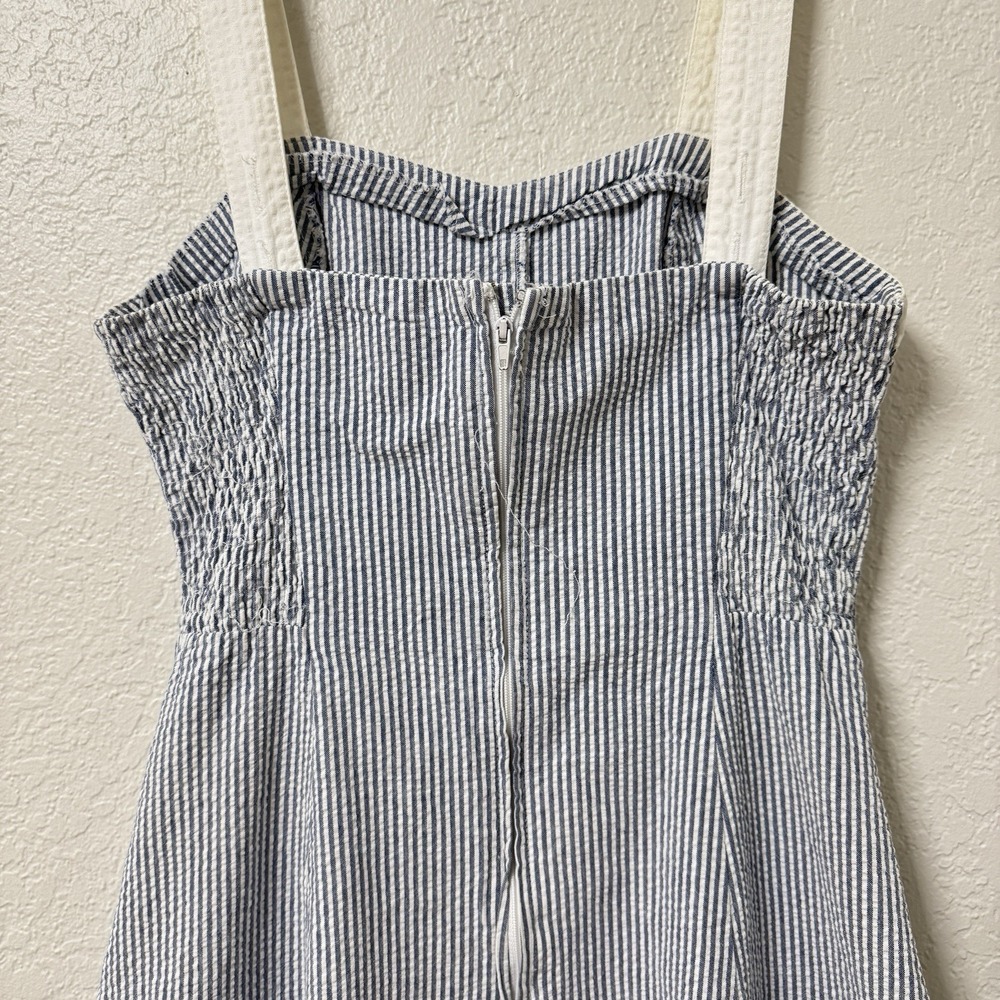 Vintage Armani Jeans Dress Womens 4 Blue Seersucker Striped Sundress Coastal - Picture 6 of 11